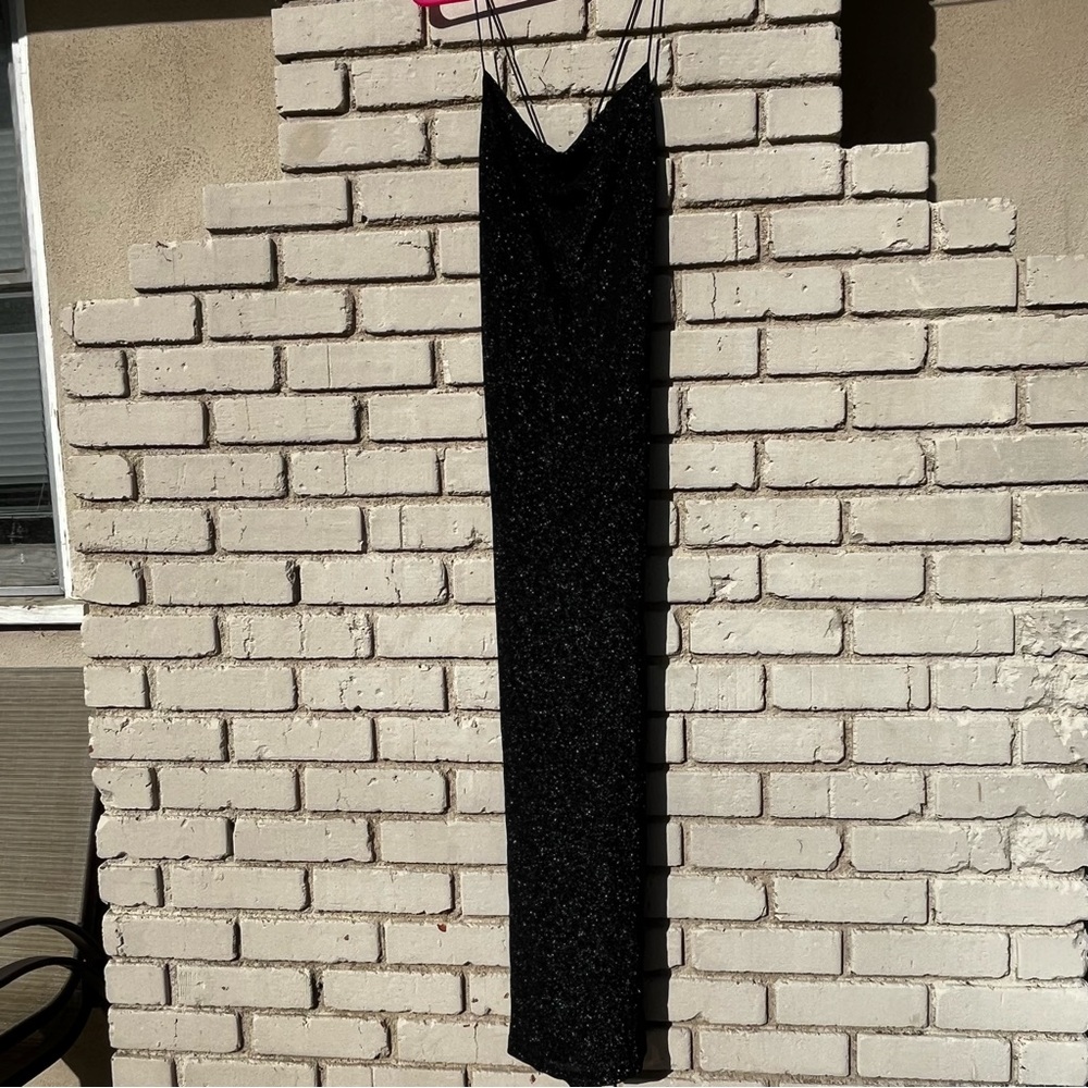 NWOT Bardot Lace Up Back Sparkle Midi Dress in Black - Size 8